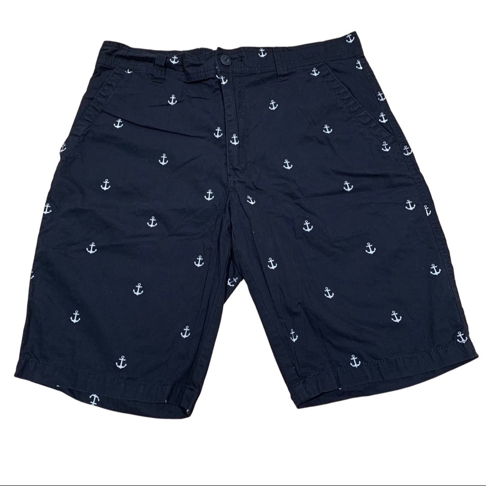 Navy Chino Shorts with White Anchor Pattern
